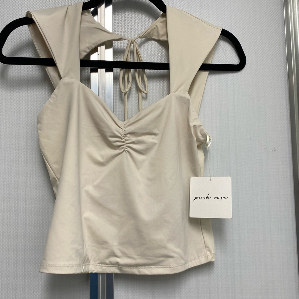 Pink Rose Cream Sleeveless Bustier Tank Top
